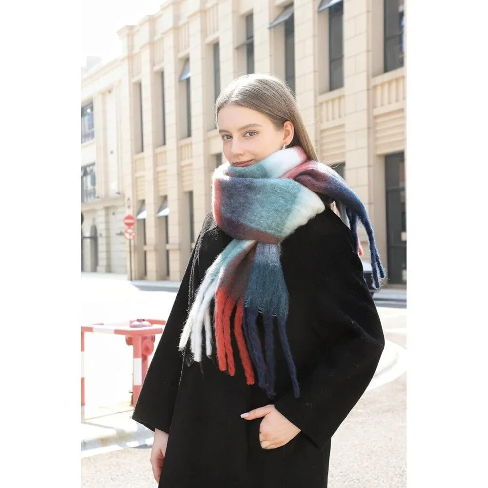 Women's Red Green Winter Warm Long Shawl Cold Weather Thick Blanket Scarfs